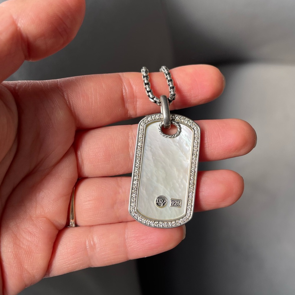 Vintage David Yurman Mother of Pearl Sterling Silver Tag with Chain .925